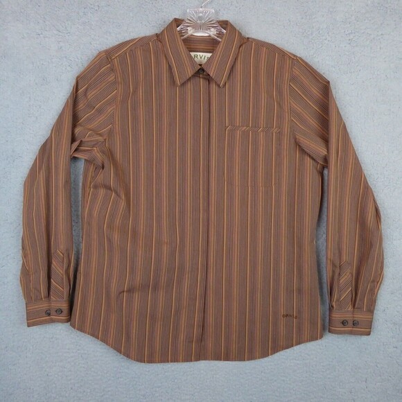 VTG Orvis Dress Shirt Men's 14 (Large) Brown Hidden Button Front Long Sleeve - Picture 1 of 10